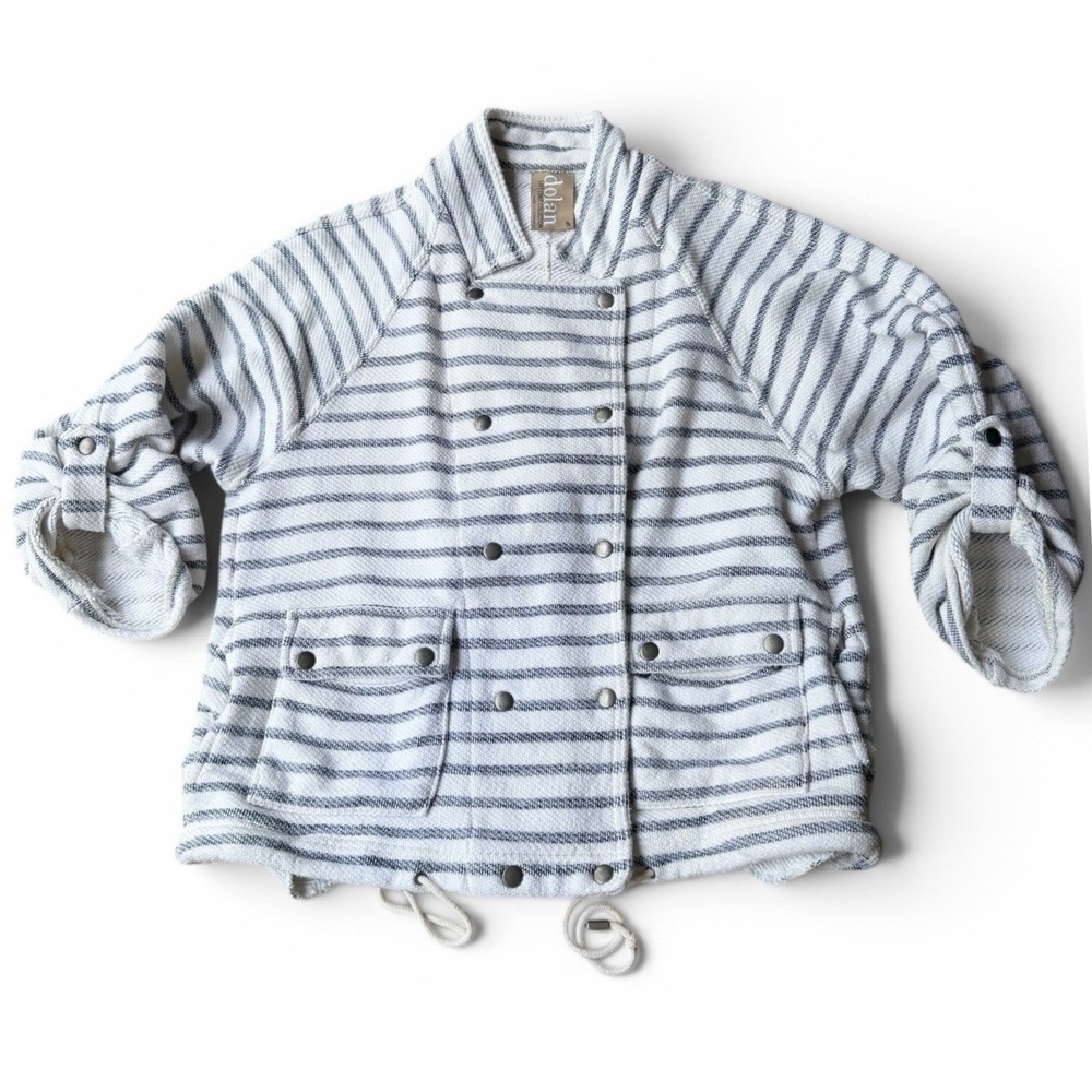 Dolan Jacket Womens M White Blue Left Coast Striped Sailor Coastal Nautical - Picture 2 of 8